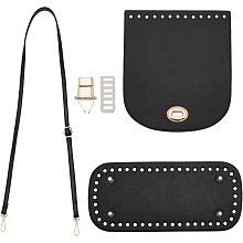 SUPERFINDINGS Black PU Leather Bag Making Kits DIY Knitting Crochet Bags Bottom Shaper Including 1PC PU Leather Bag Bottom,Arch,Strap,Lock Clasp,Shim for DIY Crochet Bag Purse Making, Hole: 5~12mm