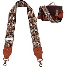 WADORN Adjustable Purse Strap, Wide Shoulder Strap Replacement 32.7~60.4 Inch Crossbody Strap Retro Ethnic Style Handbag Canvas Strap Bohemian Pattern Guitar Strap for Wallet Tote Bag, Black