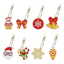 Christmas Theme DIY Diamond Painting Keychain Kit, Including Acrylic Board, Keychain Clasp, Bead Chain, Resin Rhinestones Bag, Diamond Sticky Pen, Tray Plate and Glue Clay, Mixed Shapes, 100x30mm, 8pcs/set