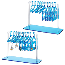 PandaHall Elite 2 Sets Acrylic Earring Display Hanger Rack, Coat Hanger Shaped Earring Organizer Holder with 10Pcs 2 Styles Mini Hangers, Deep Sky Blue, Finish Product: 6x15x10.5~11cm, Hanger: 5pcs/style, about 12pcs/set