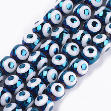 Honeyhandy Electroplate Glass Beads Strands, Round with Evil Eye Pattern, Steel Blue, 10x9.5~10mm, Hole: 1.2mm, about 30pcs/strand, 11.2 inch