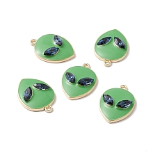 Honeyhandy Alloy Enamel Pendants, with Glass Rhinestone, Light Gold, Alien Face, Green, 27.5x19.5x5.5mm, Hole: 2mm