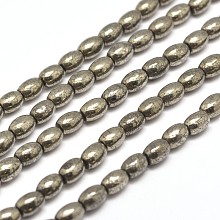 Honeyhandy Natural Pyrite Rice Beads Strands, 8x6mm, Hole: 1mm, about 50pcs/strand, 15.7 inch