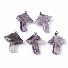 Honeyhandy Natural Amethyst Pendants, with Stainless Steel Snap On Bails, Mushroom, Stainless Steel Color, 27.5~28.5x23~25x9.5~10.5mm, Hole: 3x5mm