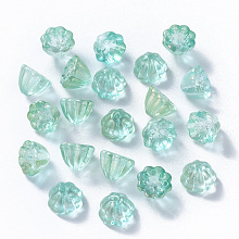 Arricraft Transparent Spray Painted Glass Beads, with Glitter Powder, Lotus Pod, Pale Turquoise, 11x10.5x8mm, Hole: 1mm