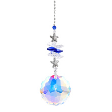 Honeyhandy K9 Crystal Glass Big Pendant Decorations, Hanging Sun Catchers, with Metal Finding, Starfish, Deep Sky Blue, 350~380mm