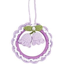 FINGERINSPIRE Car Mirror Hanging Accessories Cute Crochet Lily of The Valley Purple Flower Pendant with Round Frame Handmade Knitted Bellflower Car Decoration with Lanyard for Key Chain Tree Decor