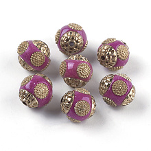 Honeyhandy Handmade Indonesia Beads, with Metal Findings, Round, Purple, 12x12mm, Hole: 1.5mm