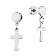 Arricraft Titanium Steel Barbell Cartilage Earrings, Screw Back Earrings, Cross, Silver Color Plated, 23.1mm, Cross: 13.2x7.8mm