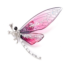 Honeyhandy Dragonfly Enamel Pin, Exquisite Insect Alloy Rhinestone Brooch for Women Girl, Platinum, Deep Pink, 47x60x2mm, Pin: 0.7mm