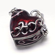 Honeyhandy Enamel Heart Rack Plating Brass Prayer Box Pendants, Wish Box, Dark Red, 20x21x12mm, Hole: 5x3mm