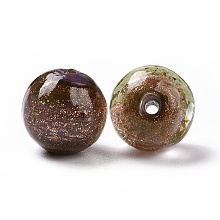 Handmade Gold Sand Lampwork Beads, Round, Sienna, 14.5x13.5~14mm, Hole: 1.6~2mm