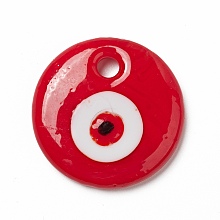 Honeyhandy Handmade Evil Eye Lampwork Pendants, Flat Round Charms, Red, 30x5.5mm, Hole: 4mm