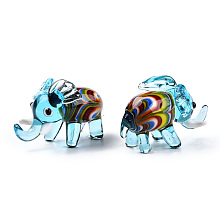 Honeyhandy Handmade Lampwork Home Decorations, 3D Elephant Ornaments for Gift, Light Sky Blue, 48~58x32.5~37x34~36mm