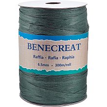 BENECREAT 300m/328 Yards 6.5mm Wide Raffia Ribbon Raffia Paper Craft Ribbon Packing Twine for Festival Christmas Gifts DIY Decoration and Weaving, DarkGreen