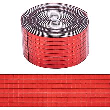 AHANDMAKER Self-Adhesive Mosaic Tiles, Red Glass Mirror Wall Sticker Rhinestone Trimming Sticker Reflective Ribbon for Christmas Decoration, Home Living Room Bedroom Decoration DIY Decoration