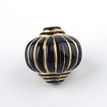 Honeyhandy Lantern Plating Acrylic Beads, Golden Metal Enlaced, Black, 14x14mm, Hole: 2mm, about 368pcs/500g