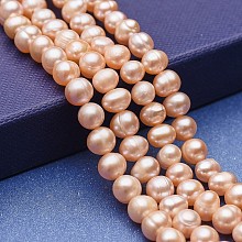 Honeyhandy Natural Cultured Freshwater Pearl Beads Strands, Potato, Bisque, 6~7x6~6.5mm, Hole: 0.5mm, about 58~59pcs/strand, 13.77~13.97 inch(35~35.5cm).