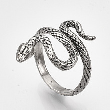 Honeyhandy Alloy Cuff Finger Rings, Snake, Antique Silver, Size 8, 18mm