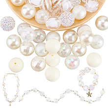 PandaHall Elite 1 Set Mixed Style Acrylic Round Beads Sets, Beige, 19~20mm, Hole: 2mm, about 50pcs/bag