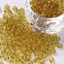 Honeyhandy Glass Seed Beads, Transparent, Round, Goldenrod, 6/0, 4mm, Hole: 1.5mm, about 4500 beads/pound