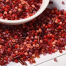 Honeyhandy Opaque & Transparent Inside Colours Glass Seed Beads, Round Hole, Round & Tube, Red, 1.5~9x2~3x2~3mm, Hole: 0.8~1mm, about 450g/bag