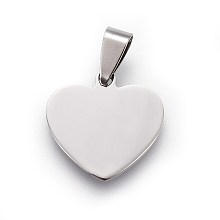 Honeyhandy 304 Stainless Steel Stamping Blank Tag Pendants, Heart, Stainless Steel Color, 19x20x1.5mm, Hole: 7x4mm