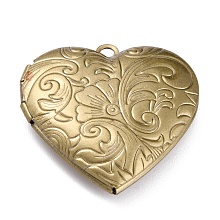 Honeyhandy 304 Stainless Steel Locket Pendants, Photo Frame Pendants for Necklaces, Heart with Flower, Antique Bronze, 29x28.5x7mm, Hole: 2.1mm