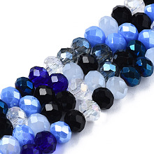 Honeyhandy Electroplate Glass Beads Strands, Faceted, Rondelle, Blue, 5.5~6x5mm, Hole: 1mm, about 90~92pcs/strand, 16.54 inch~16.93 inch(42~43cm)