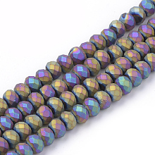 Honeyhandy Electroplate Glass Beads Strands, Faceted, Matte Style, Rondelle, Colorful, 4mm, Hole: 1mm, about 150pcs/strand, 18.9 inch