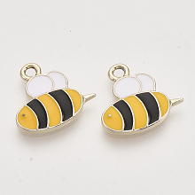 Honeyhandy Light Gold Plated Alloy Pendants, with Enamel, Bees, Yellow, 16x17x2.5mm, Hole: 1.8mm