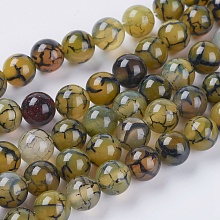 Honeyhandy Natural Dragon Veins Agate Beads Strands, Dyed, Round, Olive, 8mm, Hole: 1mm