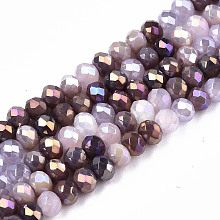 Honeyhandy Opaque Glass Beads Strands, Faceted, AB Color Plated, Rondelle, Purple, 3.5x3mm, Hole: 0.8mm, about 140~144pcs/strand, 15.75 inch~16.14 inch(40cm~41cm)