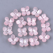 Honeyhandy Cellulose Acetate(Resin) Bead Caps, 4-Petal, Flower, Pink, 14x14x6mm, Hole: 1.2mm