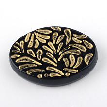 Honeyhandy Oval Plating Acrylic Beads, Golden Metal Enlaced, Black, 28x20x5.5mm, Hole: 1.5mm