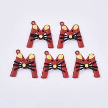 Honeyhandy Spray Painted Alloy Pendants, Letter M, Red, 23x21x4.5mm, Hole: 1.5mm