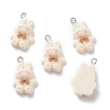 Honeyhandy Resin Pendants, with Iron Loop, Rabbit, Antique White, 26x16x6.5mm, Hole: 2.5mm