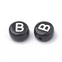 Honeyhandy Opaque Acrylic Beads, Horizontal Hole, Alphabet Style, Flat Round, Letter.B, 7x4mm, Hole: 1.5mm, about 370pcs/50g