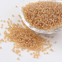 Honeyhandy Round Glass Seed Beads, Trans. Colours Lustered, Goldenrod, Size: about 2mm in diameter, hole: 1mm, about 3306pcs/50g