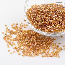 Honeyhandy Round Trans. Colors Rainbow Glass Seed Beads, Goldenrod, Size: about 2mm in diameter, hole:1mm, about 3306pcs/50g