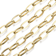 Honeyhandy 304 Stainless Steel Paperclip Chains, Drawn Elongated Cable Chains, Unwelded, Oval, Real 18K Gold Plated, Link: 10x5x1mm