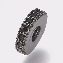 Honeyhandy Brass Micro Pave Cubic Zirconia Bead Spacers, Flat Round, Black, Gunmetal, 8x2mm, Hole: 3mm