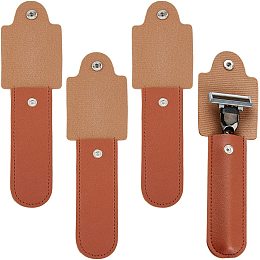 SUPERFINDINGS 4Pcs PU Leather Razor Protective Case 141mm Long Saddle Brown Razor Sheath Button Design Shaving Pouch Holder for Travel,Inner Size:109x30mm