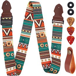 GORGECRAFT Guitar Strap Adjustable with Silicone Strap Buckle, Plastic Guitar Picks and Strap Button for Bass, Electric, Acoustic Guitar, Geometric Pattern