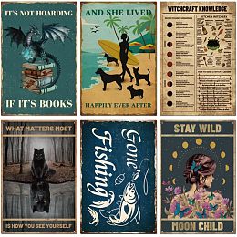 SUPERDANT Funny Animals Metal Tin Sign Set Inspirational Quotes Wall Sign Plague Poster Tin Painting Retro Plaque Old Fashion Aluminum Sign for Bedroom Library Cafe Wall Decor 6 Pcs