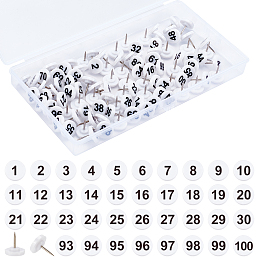 NBEADS 100 Pcs Numbered Push Pin Tacks, Map Number Thumb Tacks White Base Black Numbers 1-100 Drawing Push Pins Plastic Thumb Tacks for Maps, Presentations, Photos, Posters Exhibit, 16x11mm