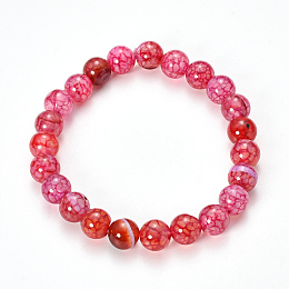 Honeyhandy Natural Dragon Veins Agate Beaded Stretch Bracelets, Dyed, Round, Crimson, 2-1/8 inch(55mm)