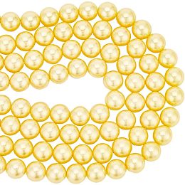Arricraft 2 Strands Natural Shell Pearl Beads, 8mm Electroplated Round Loose Beads Polished Pearl Beads Charms for Bracelets Necklaces Jewelry DIY Crafts Making, Gold