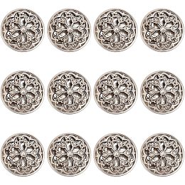 CHGCRAFT 12Pcs Hollow Flower Metal Clothes Button Fashion Hollow Flower Pattern Shank Round Shaped Metal Button Set Sewing Button Sliver