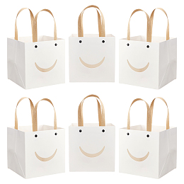 NBEADS 12 Pcs White Craft Paper Bags, 5.9x5.9 Carrier Paper Gift Bags With Handles Party Favor Kraft Paper Bag with Smiling Shape Clear Window for Candy Cookies Packaging, Wedding, Christmas, Party